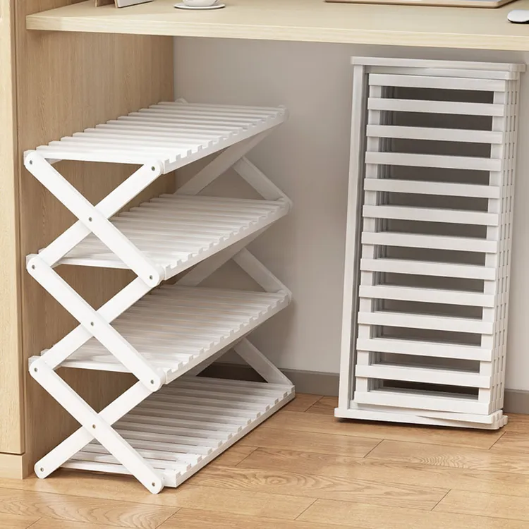 折叠鞋架一拉就用鞋架子宿舍用小型省空间家用门口多层鞋柜免安装