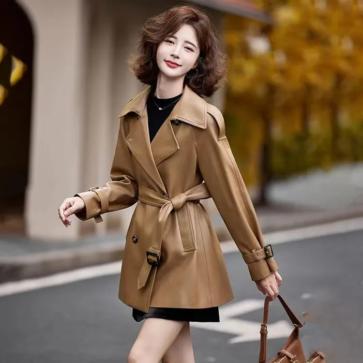 海宁真皮皮衣外套女2025年秋冬新款中长款高级感修身风衣气质外套