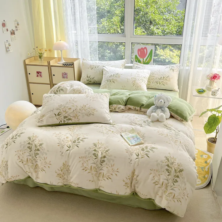 牛奶绒床上四件套冬季加绒加厚双面珊瑚绒被套法兰绒床单三件套