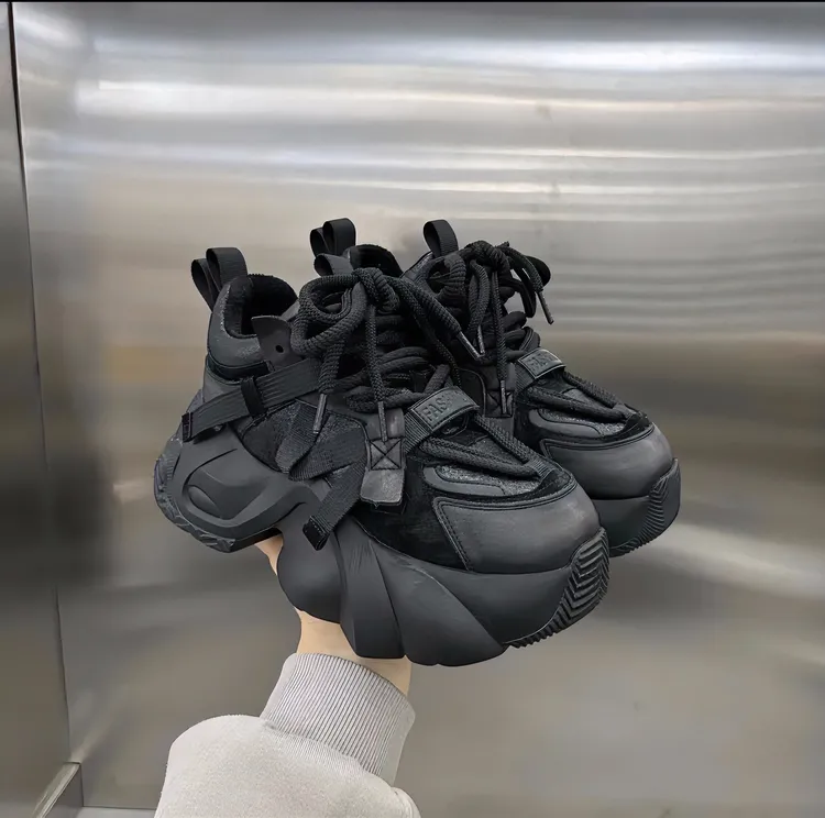 2023爆款洋气纯皮潮流简约百搭时尚松糕厚底小个子复古休闲老爹鞋