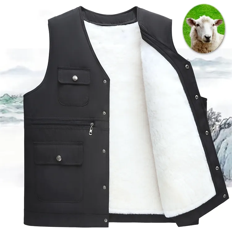 羊毛马甲男中老年皮毛马夹秋冬季保暖背心加绒加厚老人爸爸棉坎肩