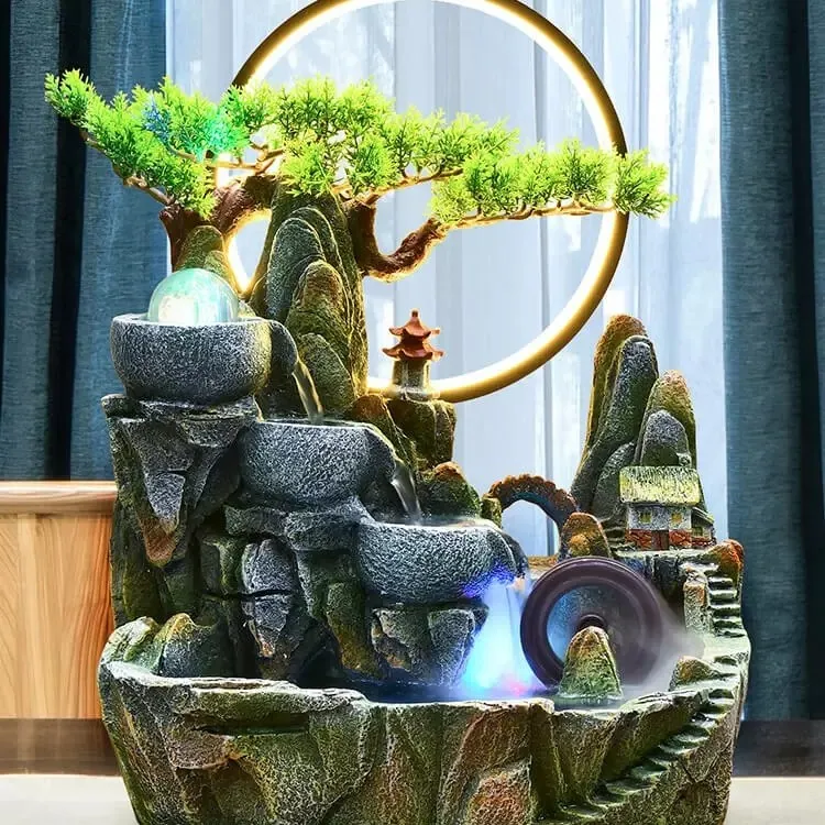 水之妙客厅假山流水摆件循环水喷泉景观水车轮水晶球家居装饰礼物
