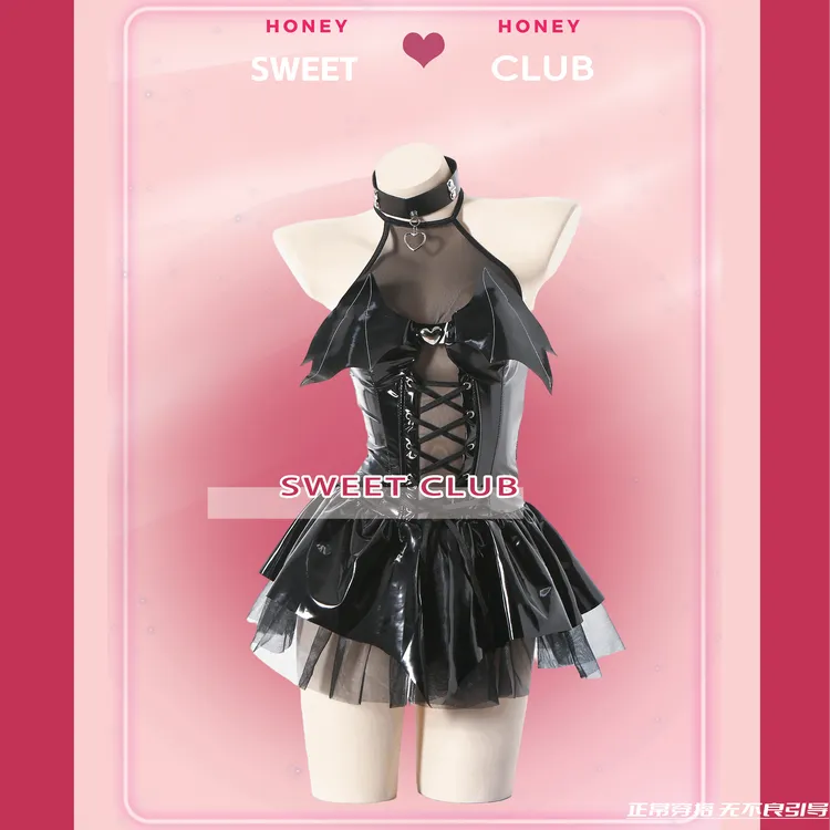 正版暗黑小恶魔cos皮裙辣妹黑色显瘦可爱套装主播爆款女装连衣裙