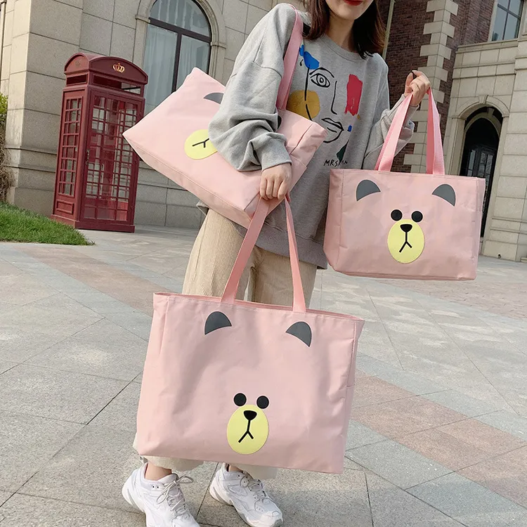 卡通小熊手提旅行包短途外出行李包大容量旅行袋帆布包旅游拉链袋