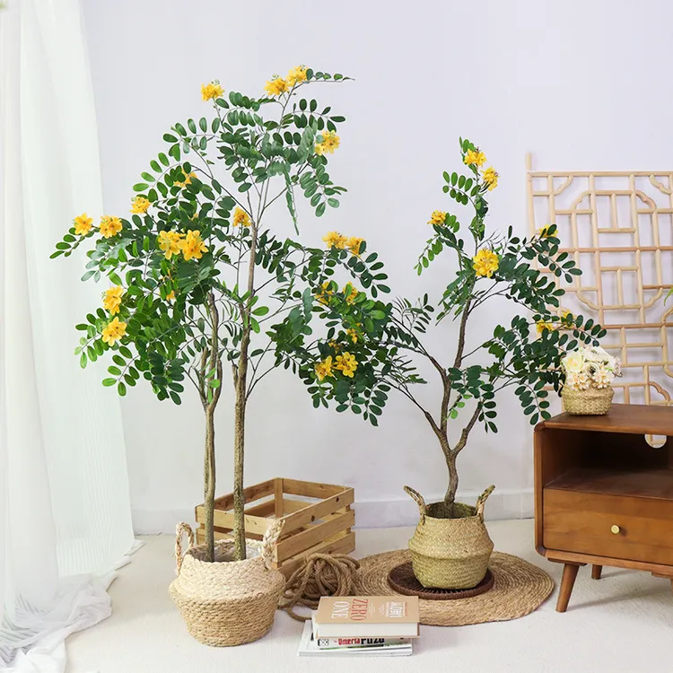 植绿办公室软树植物落地北欧装盆栽黄仿真装饰树假大型槐花客厅