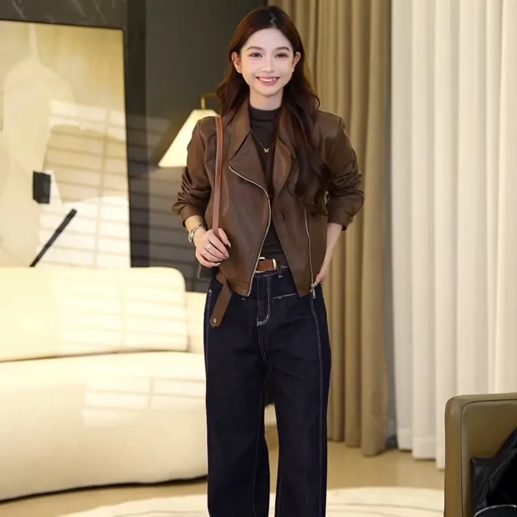 秋冬新款皮夹克外套短款时尚女士皮衣女外套简约皮衣百搭2318