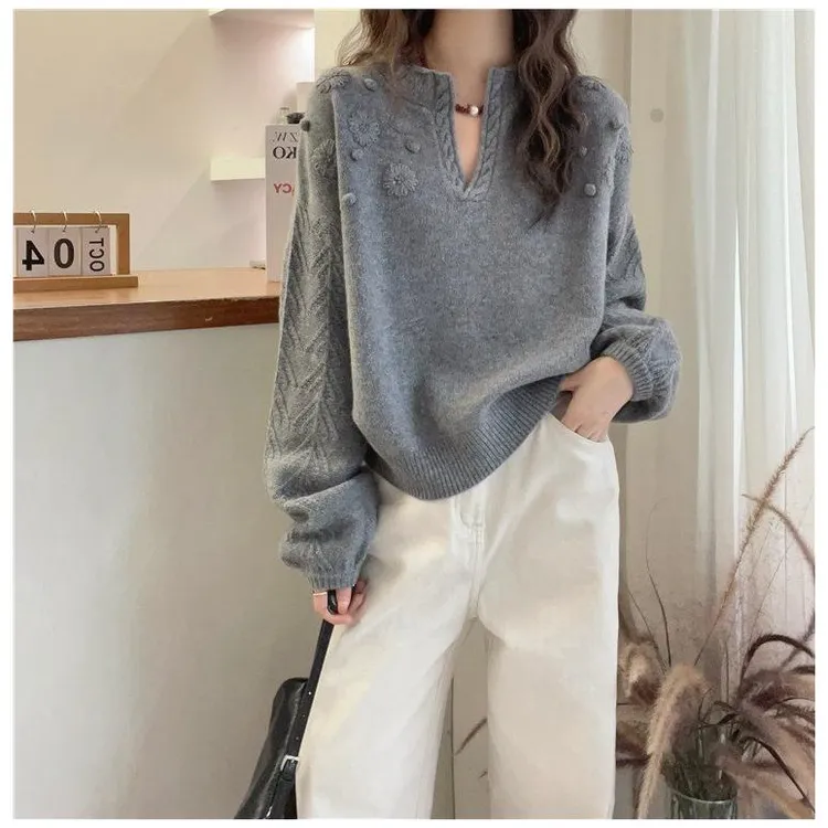 SS170重工钩花针织衫女欧洲站秋装新款欧货女装宽松洋气毛衣潮