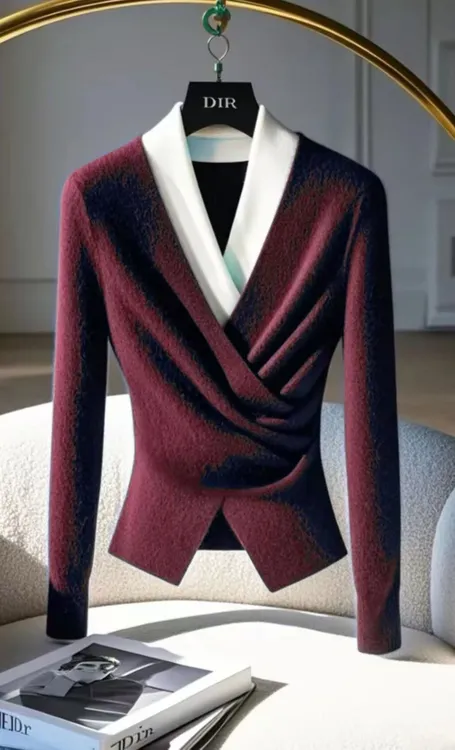 SS759洋气独特别致打底上衣假两件针织衫高级超好看安可拉红毛衣