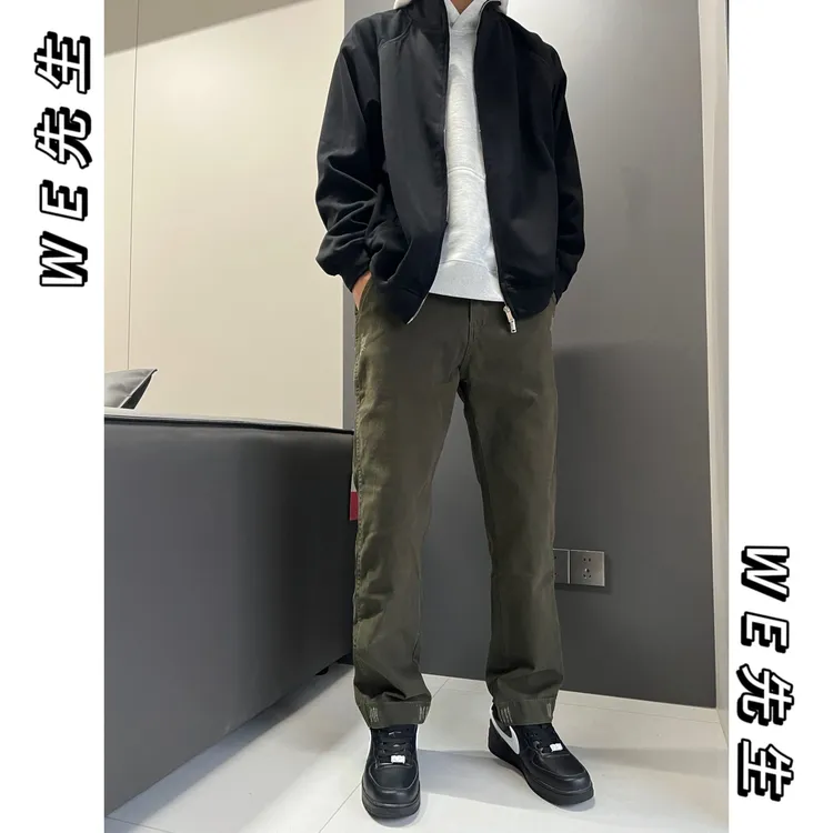 早秋美式简约休闲裤水洗磨破直筒工装裤男弹力宽松精梳棉百搭裤子