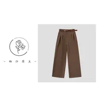 <19589>加厚加棉垂感阔腿裤女小个子新款高级感黑色休闲裤子女