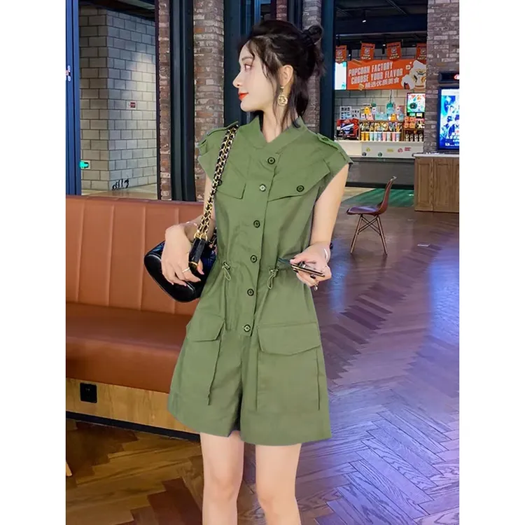 工装连体裤套装女夏季2024年新款显瘦连衣阔腿裤小个子减龄连身衣