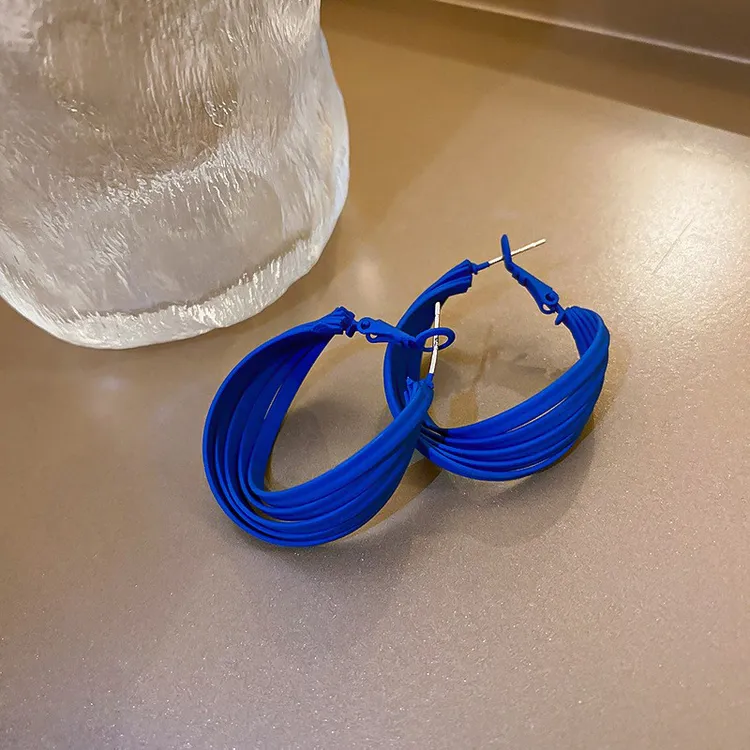 克莱因蓝耳圈扭曲耳环小众设计感网红款气质时尚耳钉
