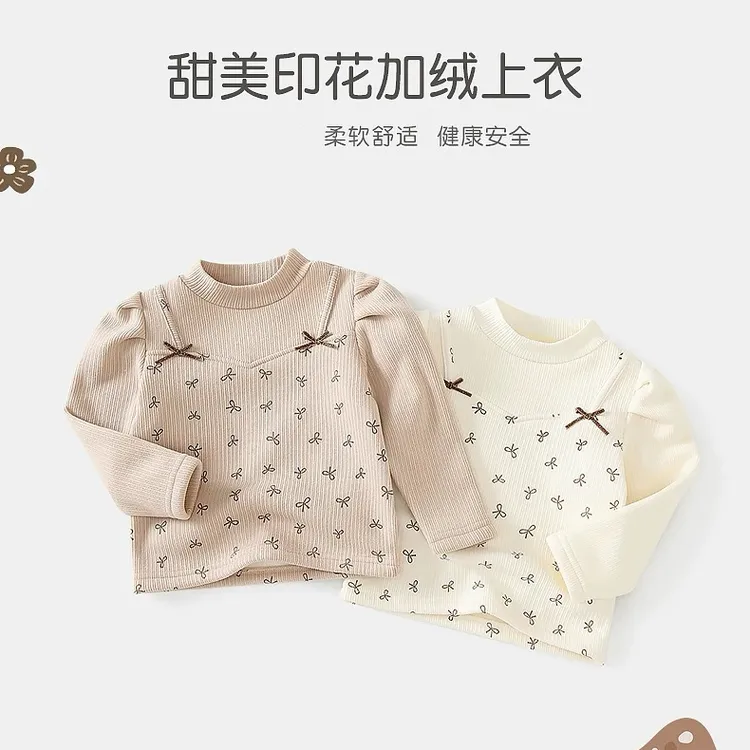 女童打底衫秋冬装儿童洋气宝宝长袖t恤加绒保暖百搭上衣冬季