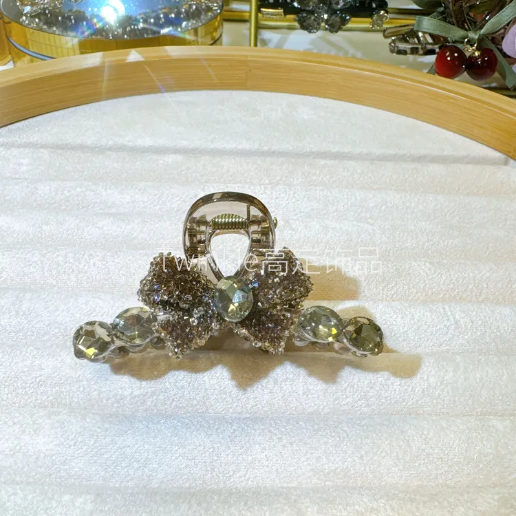 韩版气质网红可爱抓夹轻奢砂糖蝴蝶结满钻小抓夹优雅镶钻重工