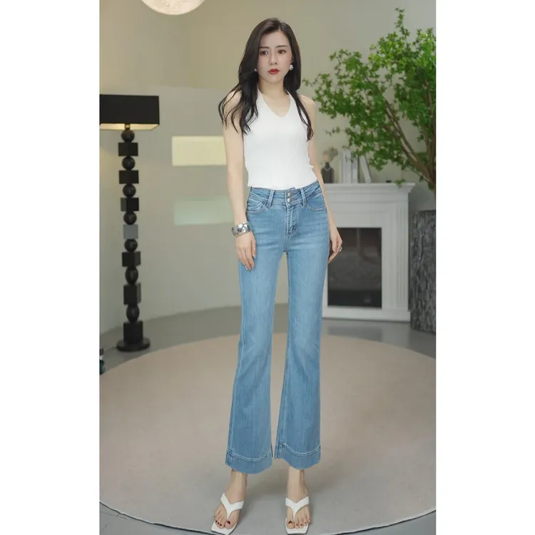 蓝色微喇牛仔裤子女2024夏季新款提臀气质百搭阔腿裤时尚高腰显瘦