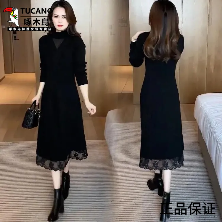 啄木鸟时尚连衣裙女2025秋冬新款洋气质连衣裙女款爆款2025新款