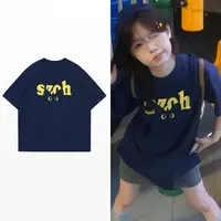纯棉小众宽松上衣新款潮流藏青色纯棉短袖t恤中性风ins设计感百搭