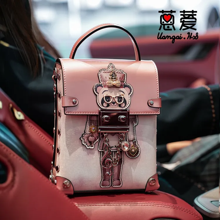 蒽薆SweetRose 原创设计女包 高级粉色小熊 小方包女斜挎包单肩包