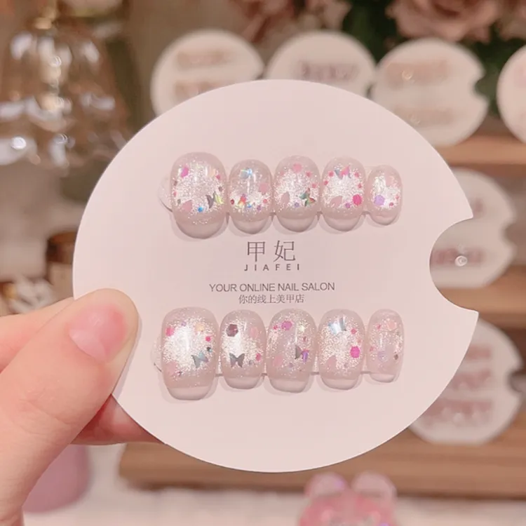 甲妃【莫奈花园】樱花粉裸色系重工花环款清透自然纯手工穿戴甲