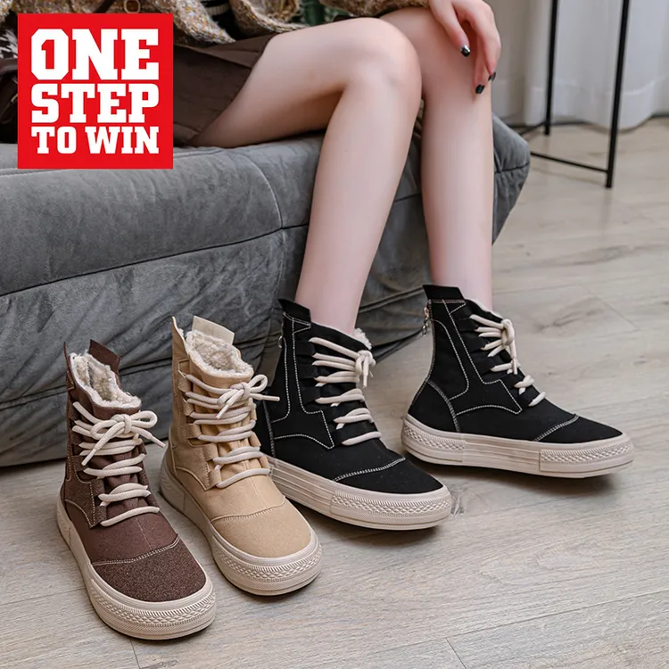 W28258冬季款加绒加厚欧美风帆布鞋厚底鞋舒适休闲百搭个性帆布鞋