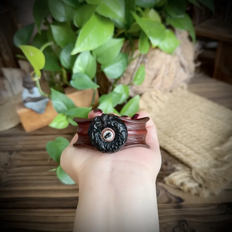 925银木质手镯 【古香古色】原创s925银平安扣皮手镯（开口可调节）