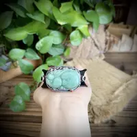 【古香古色】复古s925银翡翠皮手镯（开口可调节）