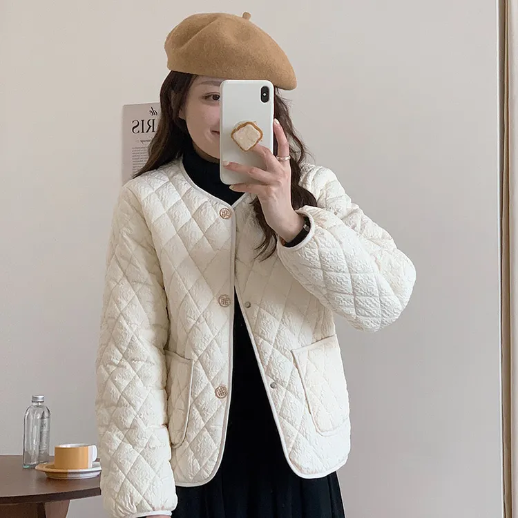2023秋冬韩版小香风棉服短款女气质小个子棉衣提花学生外套洋气潮
