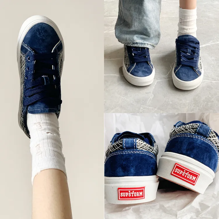 爆款少年感板鞋特大码47码48码雅丹风休闲鞋学生复古男鞋女鞋蓝色
