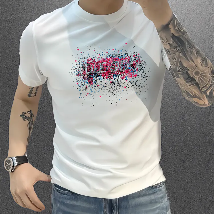 【源头工厂】男士夏季修身T恤纯棉短袖韩版潮牌印花休闲百搭圆领