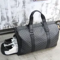 干湿分离带鞋仓健身包旅行包格纹大包出差包男士