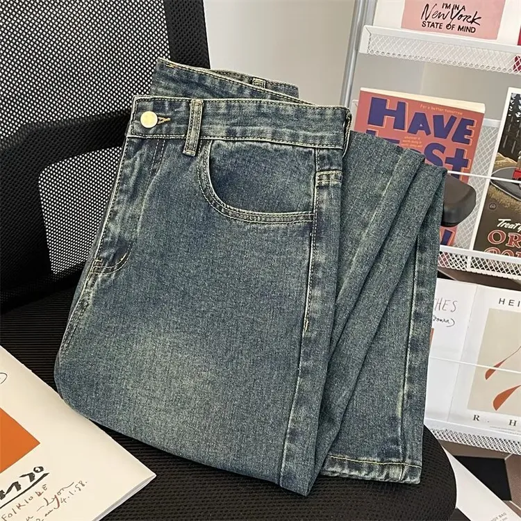 美式复古做旧水洗直筒牛仔裤男潮牌宽松阔腿痞帅休闲百搭长裤潮流