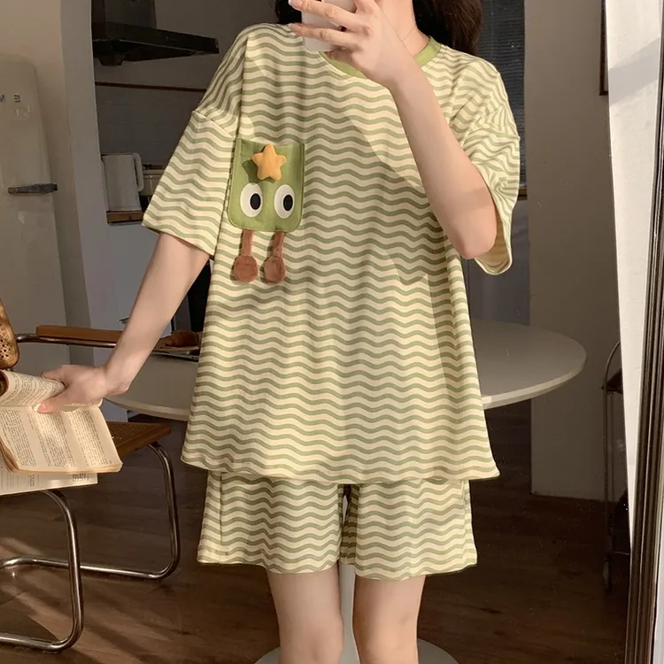 2024年短袖睡衣女夏季薄款卡通可爱少女学生圆领夏天可外穿家居服