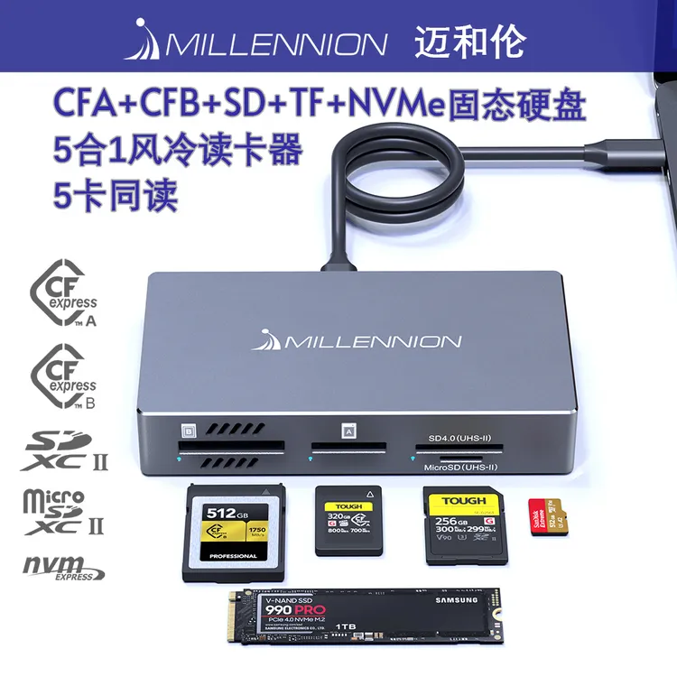 迈和伦CFA+SD4.0+TF4.0多功能usb高速读卡器UHS-II苹果手机type-c