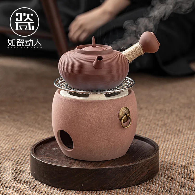 慢茶道围炉煮茶器具红陶泥侧把壶烧水壶中式小号罐罐茶炭火煮茶器