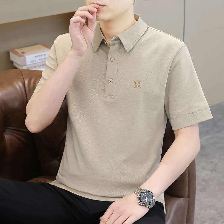 619重磅棉翻领男士简约POLO衫休闲夏季百搭衣服带领纯色T恤半袖