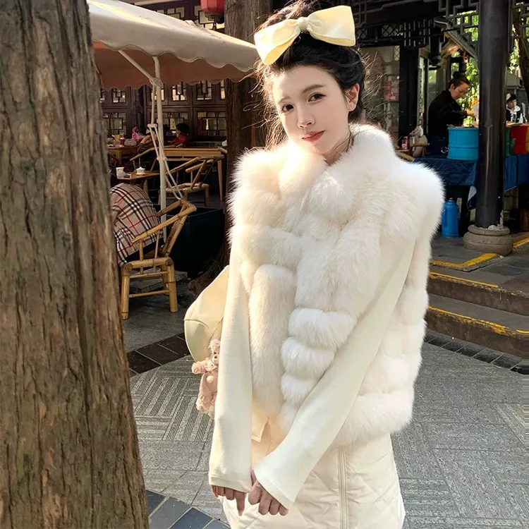 狐狸毛立领短款马甲显瘦开衫百搭年轻款气质小姐姐