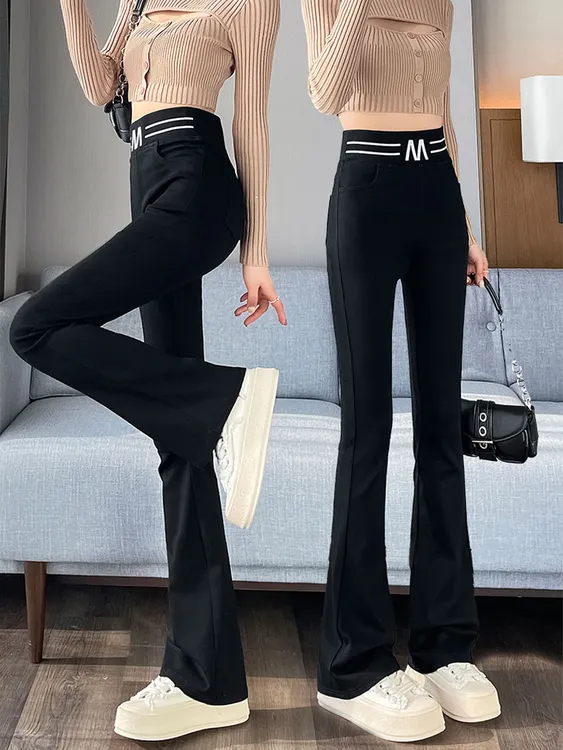 垂感微喇叭裤子女加绒阔腿裤2023新款春秋冬高腰显瘦休闲女裤