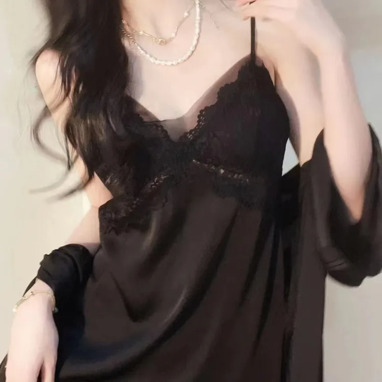 春夏季薄款纯欲吊带睡衣2023睡裙睡袍性感蕾丝新款家居服蕾丝露背