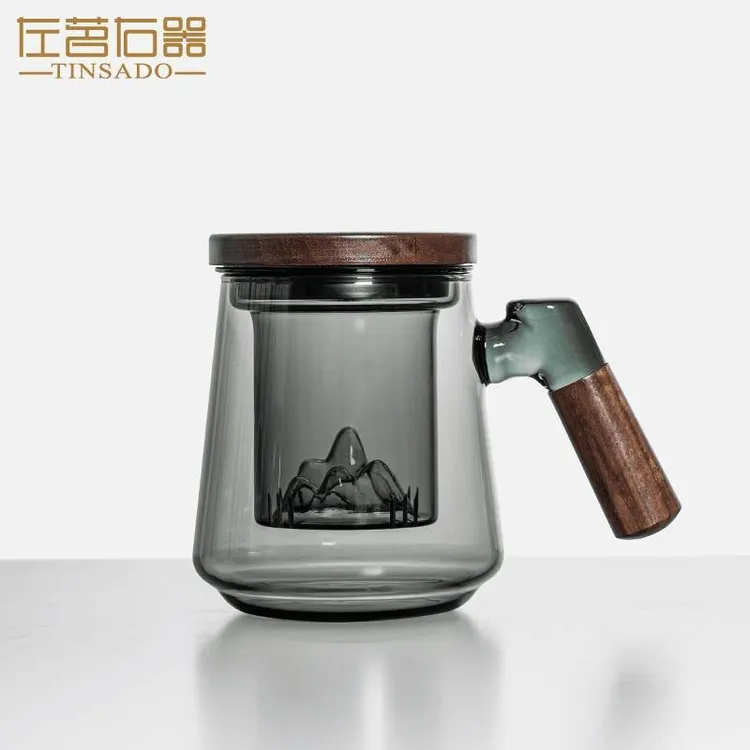 左茗右器耐热玻璃泡茶杯茶水分离水杯男个人专用办公室过滤花茶杯
