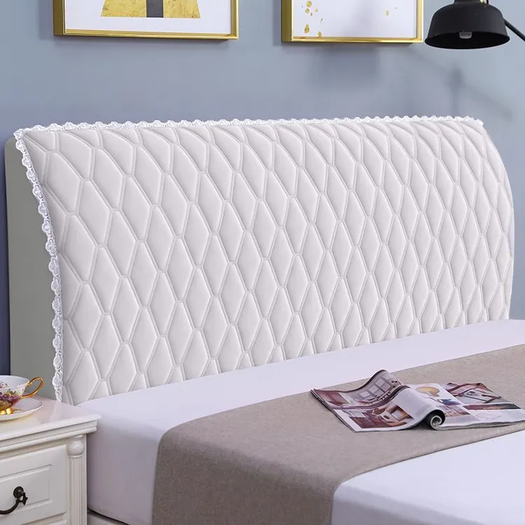 新款弹力简约防尘全包软包绒面加厚床头罩防撞通用万能木床靠背套