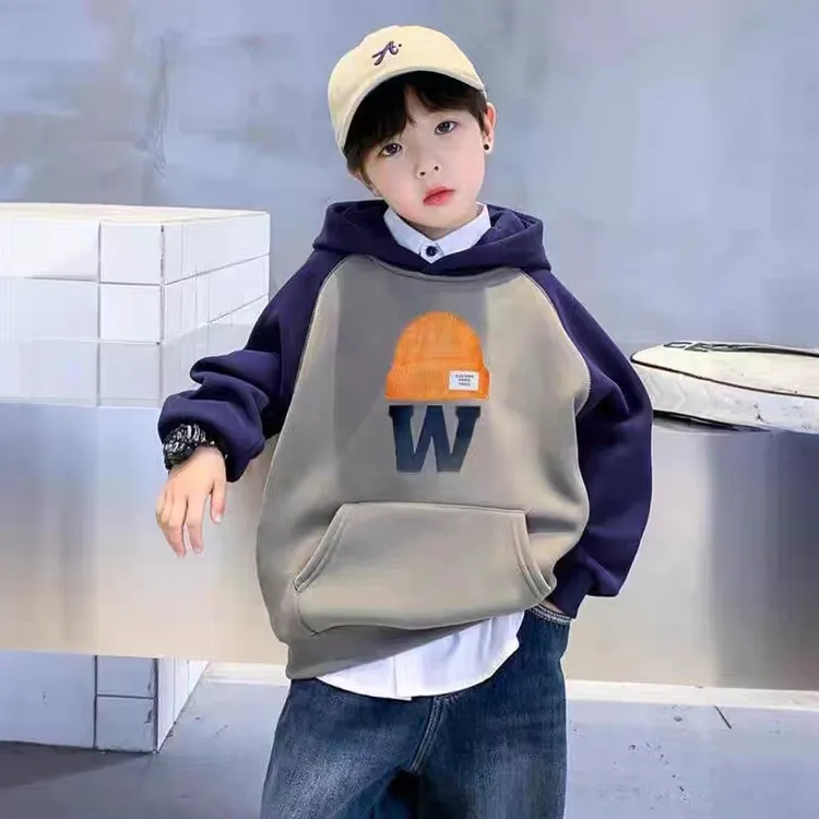 冬季儿童洋气连帽卫衣中大童韩版秋冬款加厚男童加绒卫衣带帽上衣