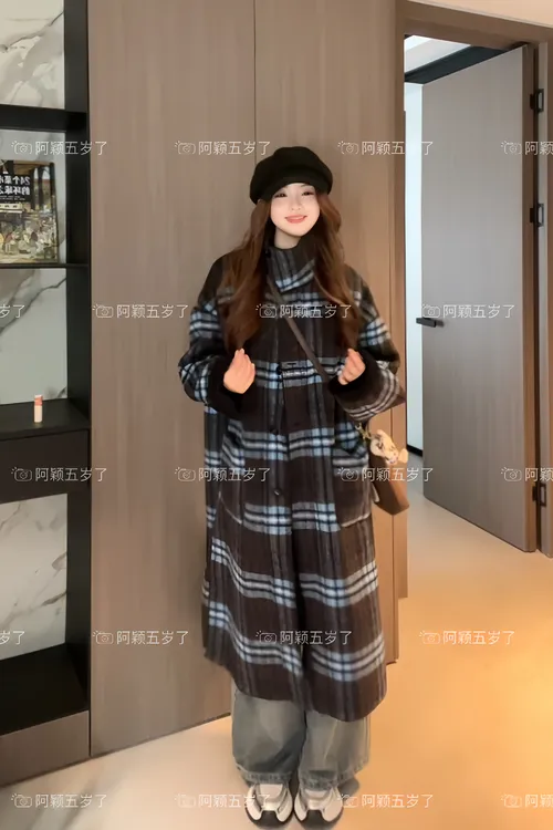 正版原创款正反两面穿百搭冬季新品加厚宽松版格纹外套中长款大衣