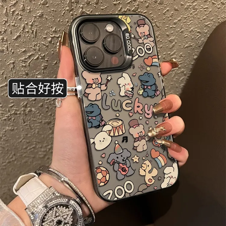 适用iphone16promax手机壳新款13创意15个性12pm彩银可爱动物派对