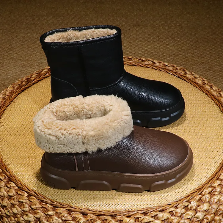 皮毛一体雪地靴女2024新款冬季加绒加厚羊毛保暧棉鞋真皮厚底靴子