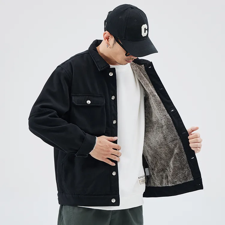 男款大码男工装牛仔外套男宽松夹克冬季休闲男外套保暖潮流翻领