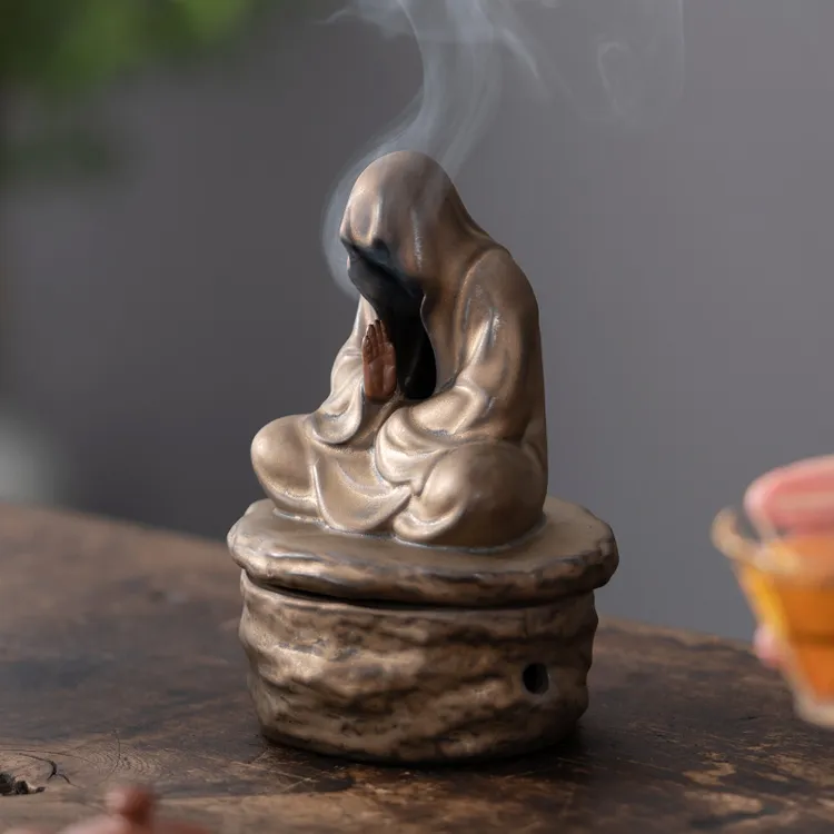 霞山简舍 禅意老者陶瓷盘香炉创意家居家用摆件茶道工艺品香薰炉
