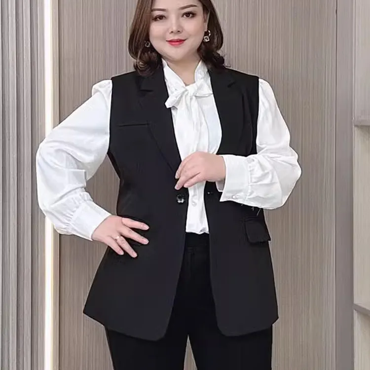 胖mm大码西装马甲女春秋休闲女士百搭时尚黑色气质显瘦马夹200斤