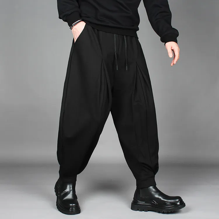 暗黑风哈伦裤男宽松冬季加厚设计感阔腿束脚裤发型师潮流小脚休闲