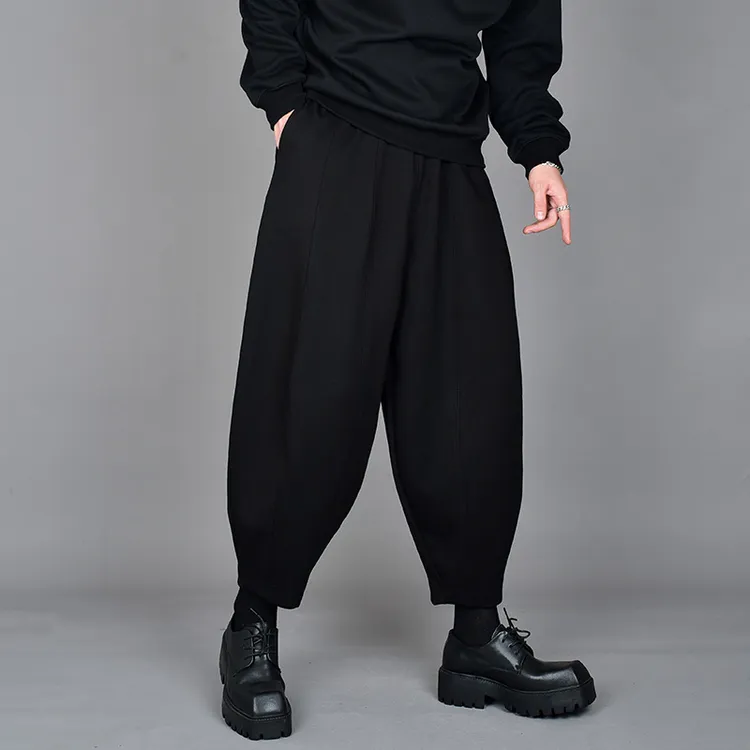 冬季阔腿九分裤男潮流日韩系灯笼裤大码宽松小脚休闲发型师萝卜裤