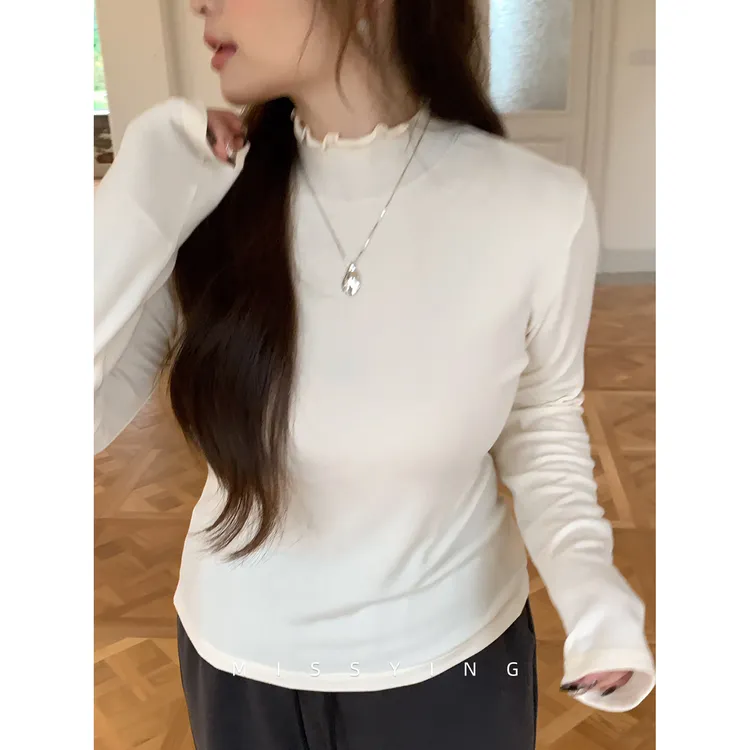 应小姐【小火炉】微胖大码显瘦高级感百搭花边半高领秋冬款小衫上衣